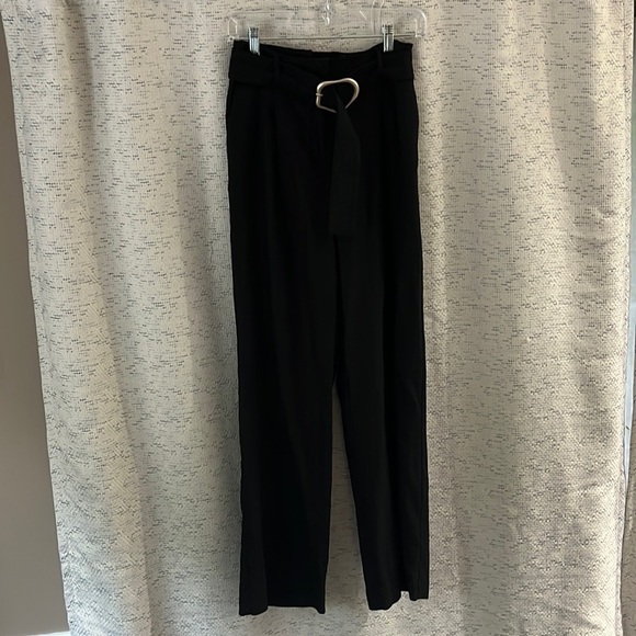 House of Harlow 1960 Black Highwaisted Belted Linen Blend Wide Leg Pants Size 2 - Picture 3 of 9